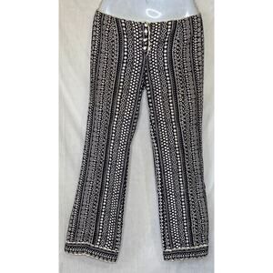 Mod Black White Floral Print Pants Button Fly Size Small Juniors Vintage